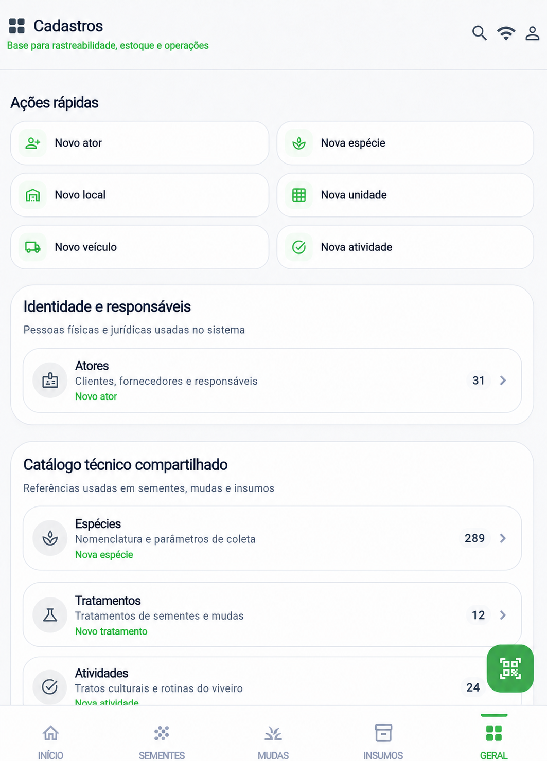 Cadastros t&eacute;cnicos do ProdMudas