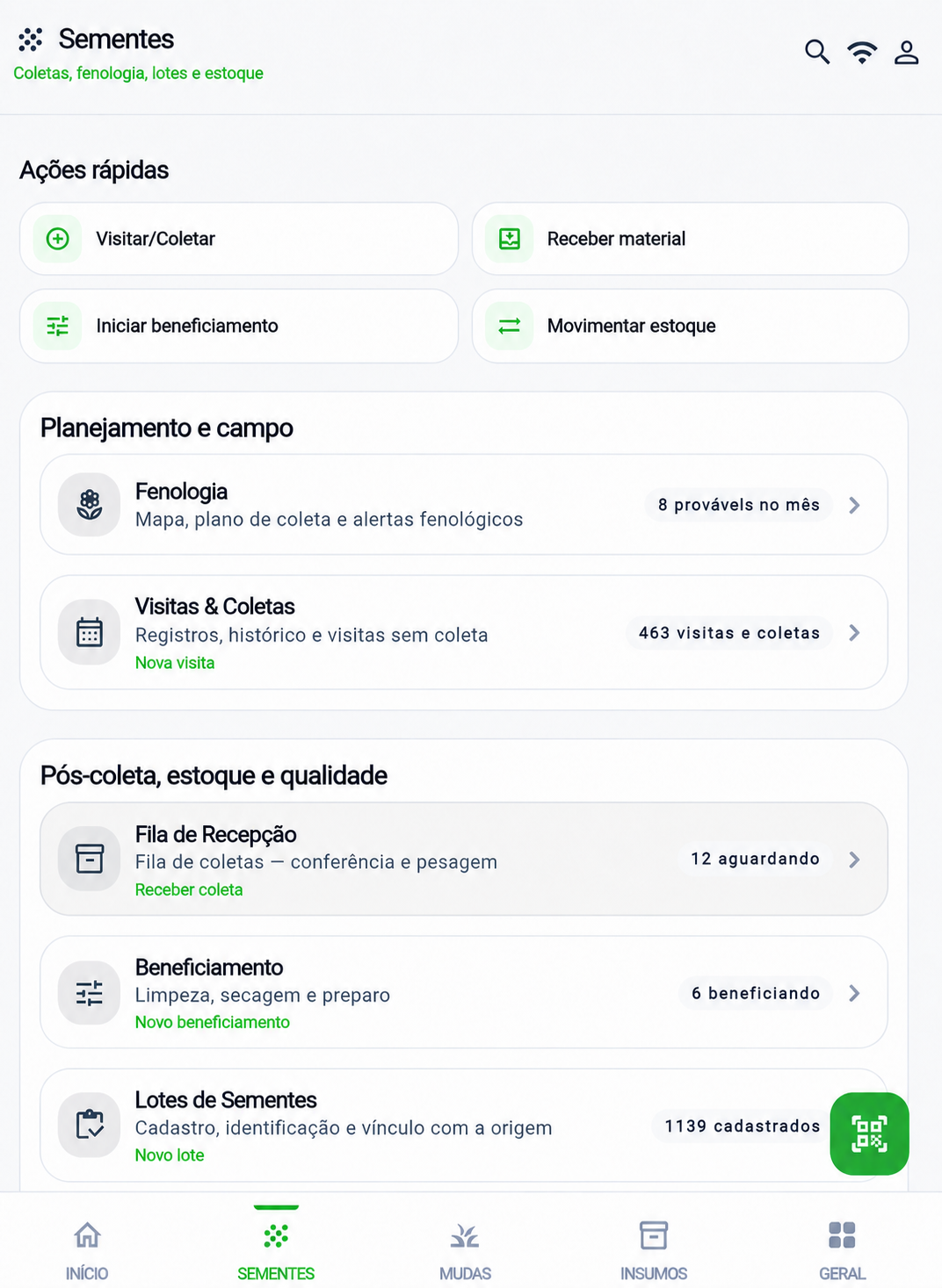M&oacute;dulo de sementes do ProdMudas